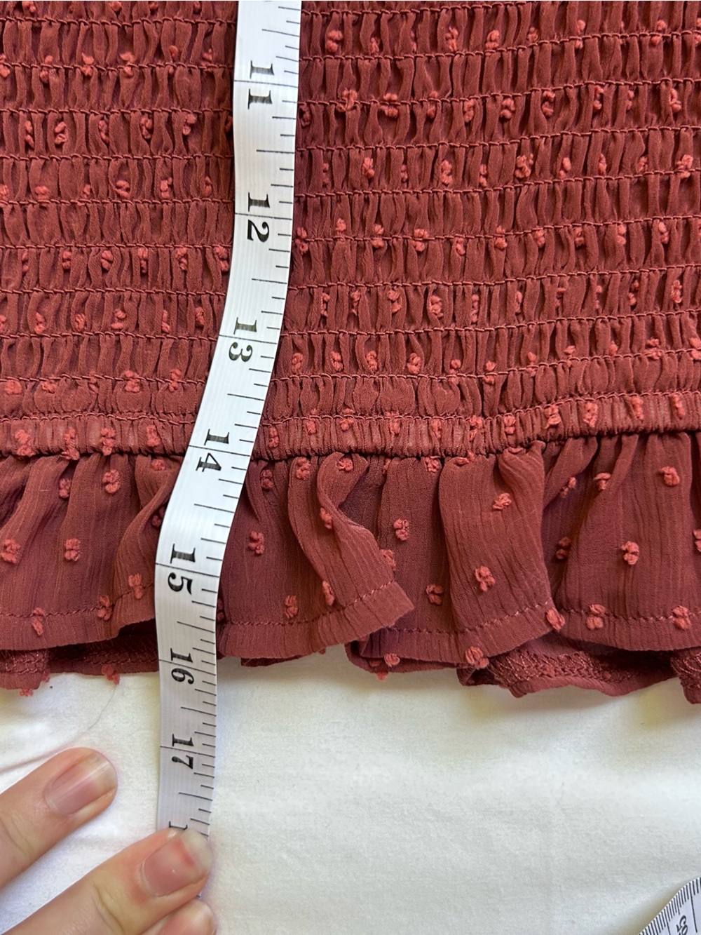 Oak & Trellis Dusty Rose Smocked Swiss Dot Peplum Blouse Large - Picture 7 of 10